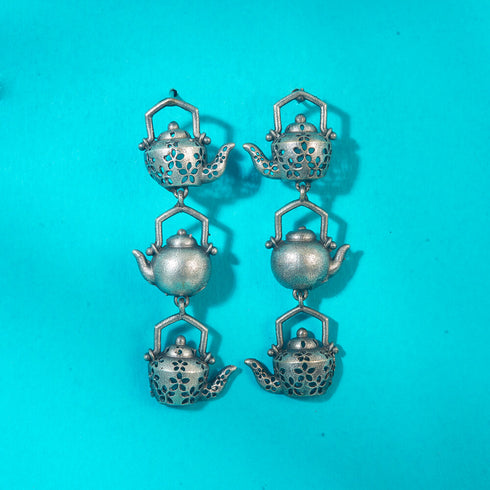 Vintage Silver Teapot Drop Earrings from Trenzify Store.