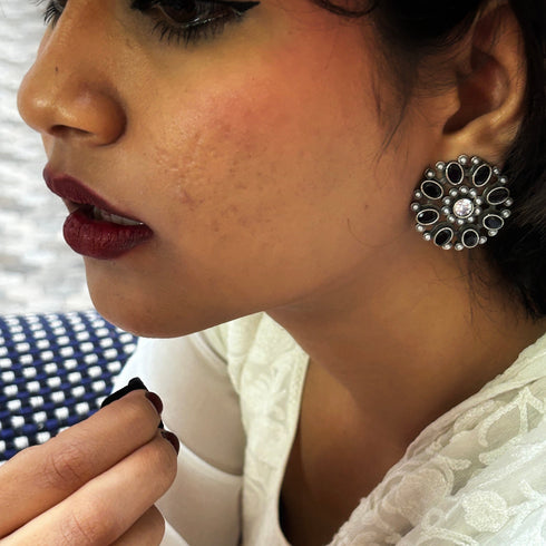 Oxidized Circular Bloom Stud Earrings from Trenzify Store.