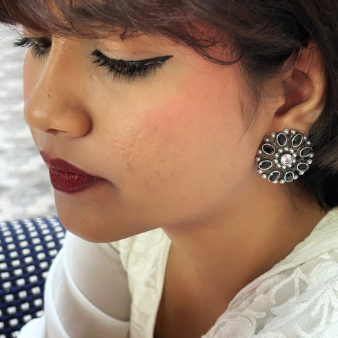 Oxidized Circular Bloom Stud Earrings from Trenzify Store.