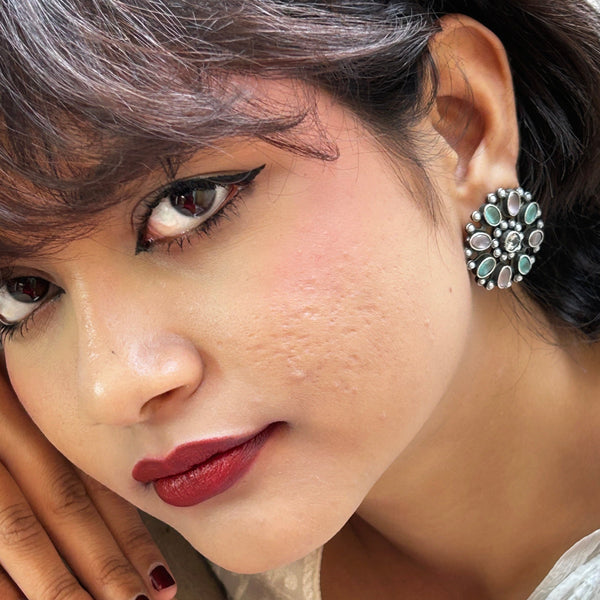 Oxidized Circular Bloom Stud Earrings from Trenzify Store.