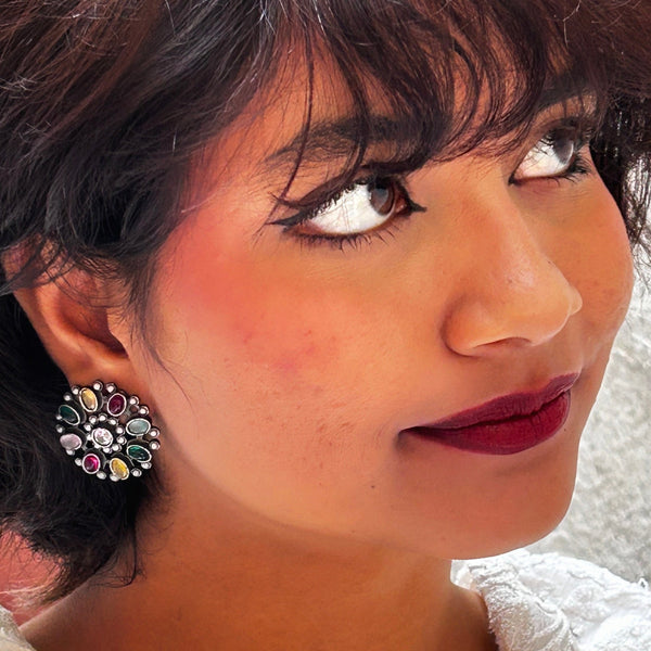 Oxidized Circular Bloom Stud Earrings from Trenzify Store.