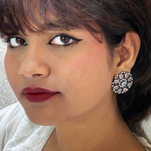 Oxidized Circular Bloom Stud Earrings from Trenzify Store.