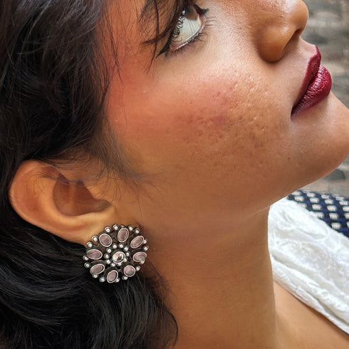 Oxidized Circular Bloom Stud Earrings from Trenzify Store.