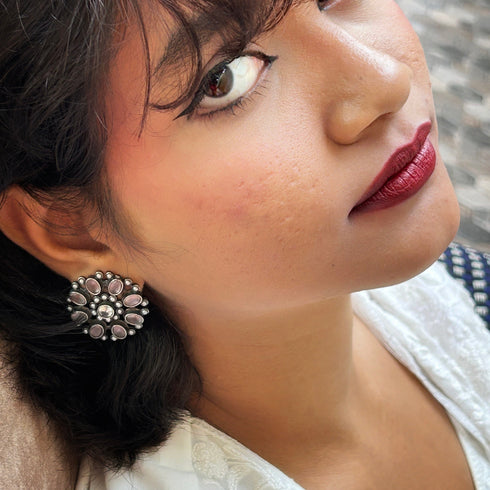 Oxidized Circular Bloom Stud Earrings from Trenzify Store.