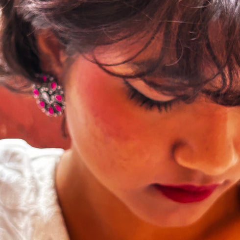 Oxidized Circular Bloom Stud Earrings from Trenzify Store.