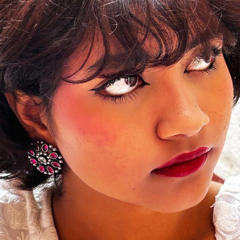 Oxidized Circular Bloom Stud Earrings from Trenzify Store.