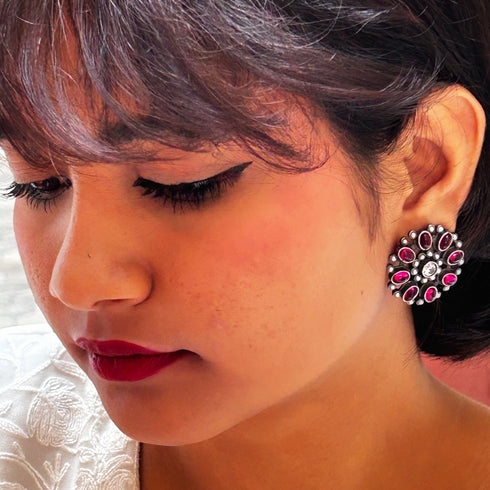 Oxidized Circular Bloom Stud Earrings from Trenzify Store.