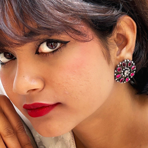 Oxidized Circular Bloom Stud Earrings from Trenzify Store.