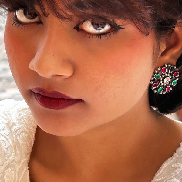 Oxidized Circular Bloom Stud Earrings from Trenzify Store.