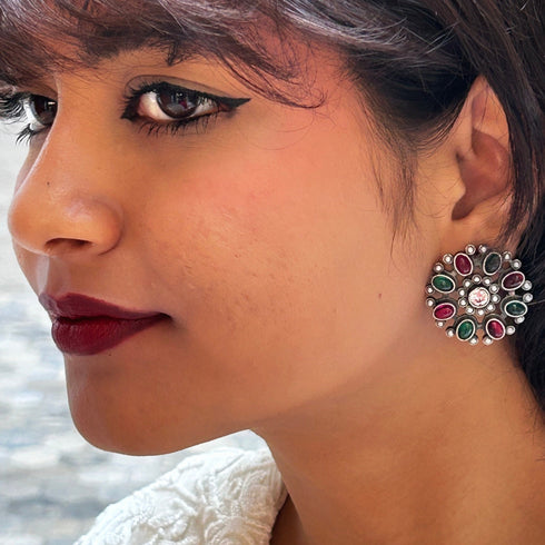 Oxidized Circular Bloom Stud Earrings from Trenzify Store.