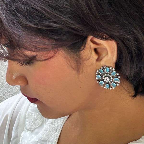Oxidized Circular Bloom Stud Earrings from Trenzify Store.