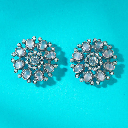 Oxidized Circular Bloom Stud Earrings from Trenzify Store.
