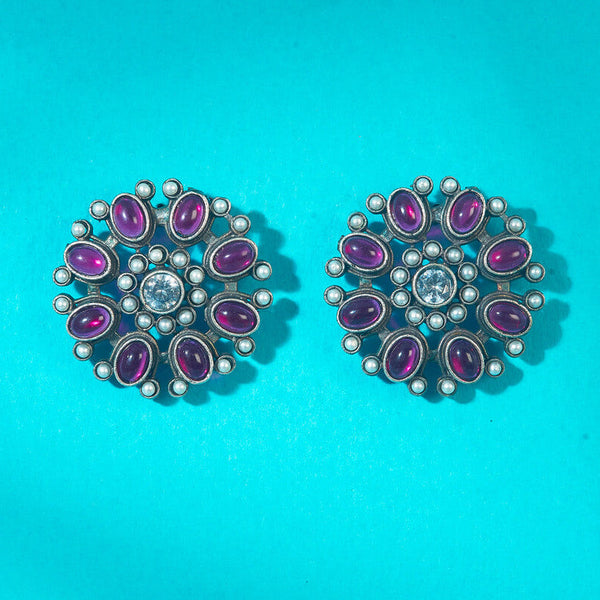 Oxidized Circular Bloom Stud Earrings from Trenzify Store.