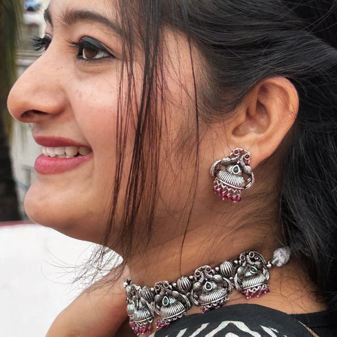 Oxidised Peacock Choker Set from Trenzify Store.