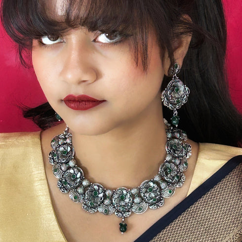 Green Oxidised Necklace Set from Trenzify Store.