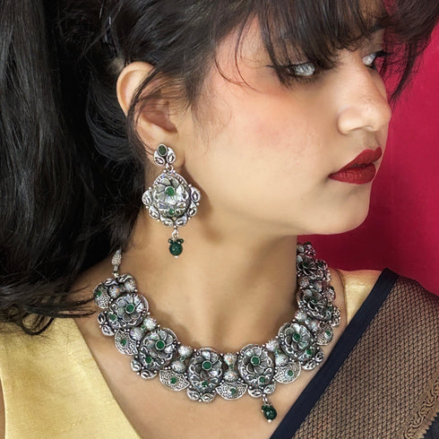Green Oxidised Necklace Set from Trenzify Store.