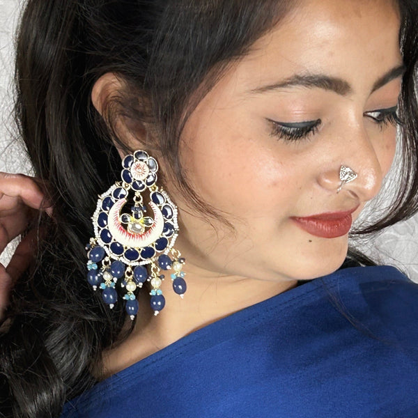 Royal Blue Meenakari Kundan Chandbalis from Trenzify Store.