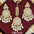 High Gold Kundan Pearl Earrings & Maang Tikka Set from Trenzify Store.
