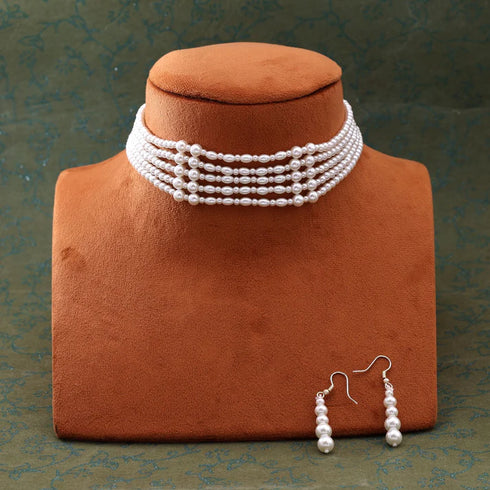 Multi-Layer Pearl Choker Necklace Set with Earrings | Trenzify Store