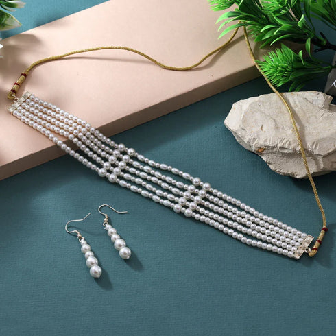 Multi-Layer Pearl Choker Necklace Set with Earrings | Trenzify Store