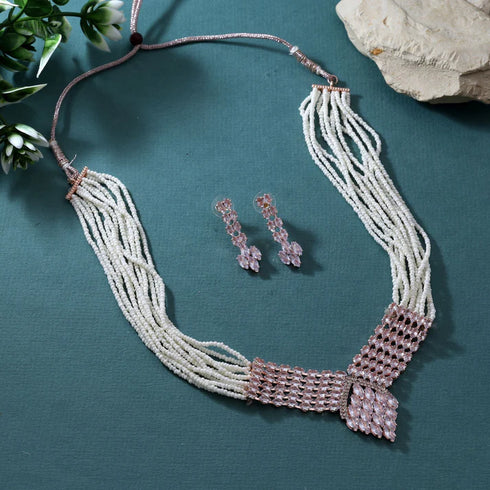 Rose Gold Crystal Necklace Set with Earrings | Trenzify Store