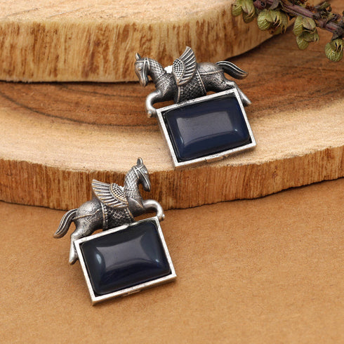 Majestic Pegasus Motif Oxidised Earrings from Trenzify Store.