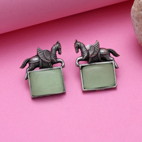 Majestic Pegasus Motif Oxidised Earrings from Trenzify Store.