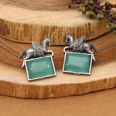 Majestic Pegasus Motif Oxidised Earrings from Trenzify Store.