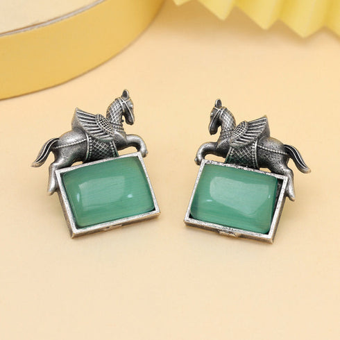Majestic Pegasus Motif Oxidised Earrings from Trenzify Store.