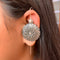 Oxidized silver floral statement earring with intricate cut-out design, handcrafted boho jewelry for women by Trenzify Store.