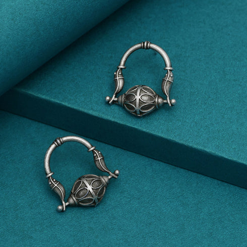 Oxidized silver tribal hoop earrings with vintage ethnic design – Trenziy Store