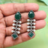 Oxidised Green Stone & Pearl Drop Earrings from Trenzify Store