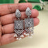 Handcrafted oxidized earrings with square floral design, lattice base, and pearl drop accents β traditional ethnic jewelry from Trenzify Store