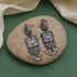 Handcrafted oxidized earrings with square floral design, lattice base, and pearl drop accents β traditional ethnic jewelry from Trenzify Store