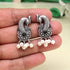 Oxidized silver peacock earrings with pearl drops β Trenziy Store