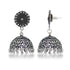 Oxidized Silver Dome Jhumka Earrings with Filigree Detailing from Trenzify Store.