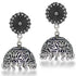 Oxidized Silver Dome Jhumka Earrings with Filigree Detailing from Trenzify Store.