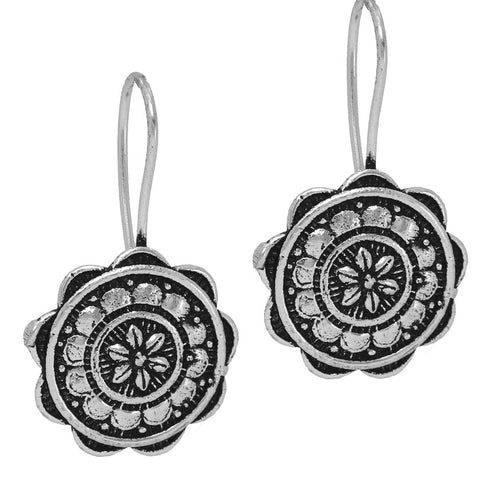 Magical Oxidized Silver Floral Hook Earrings from Trenzify Store.