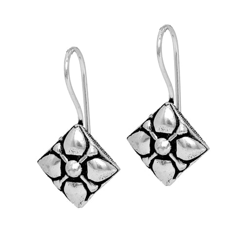 Beautiful Floral Engraved Oxidised Silver Earrings from Trenzify Store.