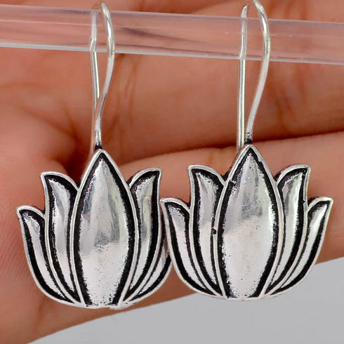 Elegant Lotus Oxidised Earrings from Trenzify Store.