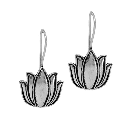 Elegant Lotus Oxidised Earrings from Trenzify Store.