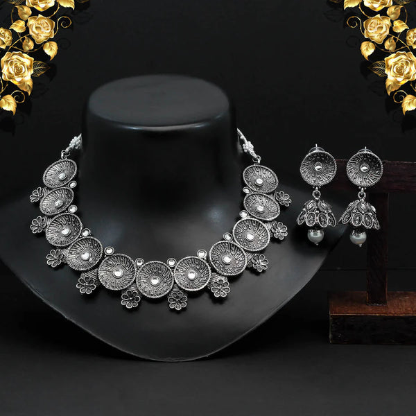 Antique Silver-Plated Oxidised Necklace Set for Women