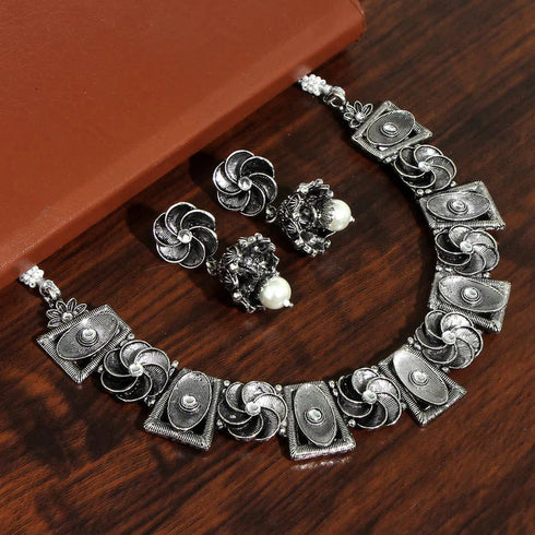 Oxidised Silver Antique Necklace Set for Women from Trenzify Store.