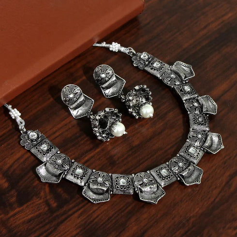 Elegant Oxidised Silver Necklace Set for Women from Trenzify Store.
