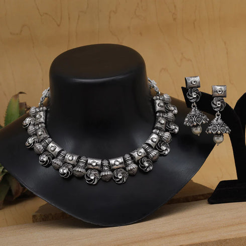 Exquisite Oxidised Silver Choker Set for Women from Trenzify Store.
