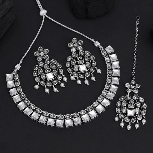 Elegant Oxidised Silver Necklace Set for Women from Trenzify Store.