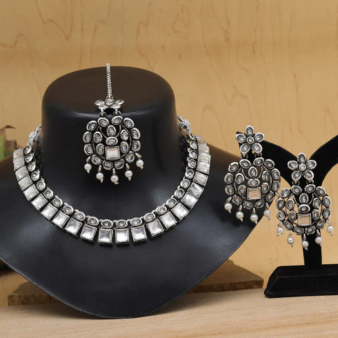 Elegant Oxidised Silver Necklace Set for Women from Trenzify Store.