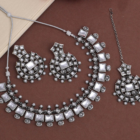 Exquisite Oxidised Silver Necklace Set for Women from Trenzify Store.