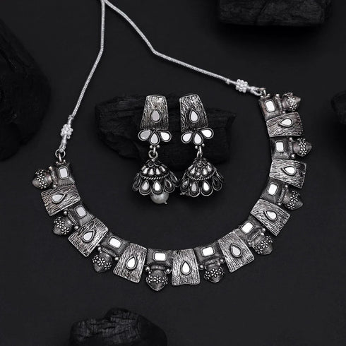 Antique Silver Oxidised Necklace Set for Women from Trenzify Store.