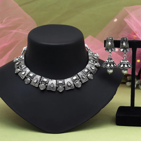 Antique Silver Oxidised Necklace Set for Women from Trenzify Store.